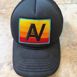 Aviator Nation Black Trucker Hat with Rainbow Patch